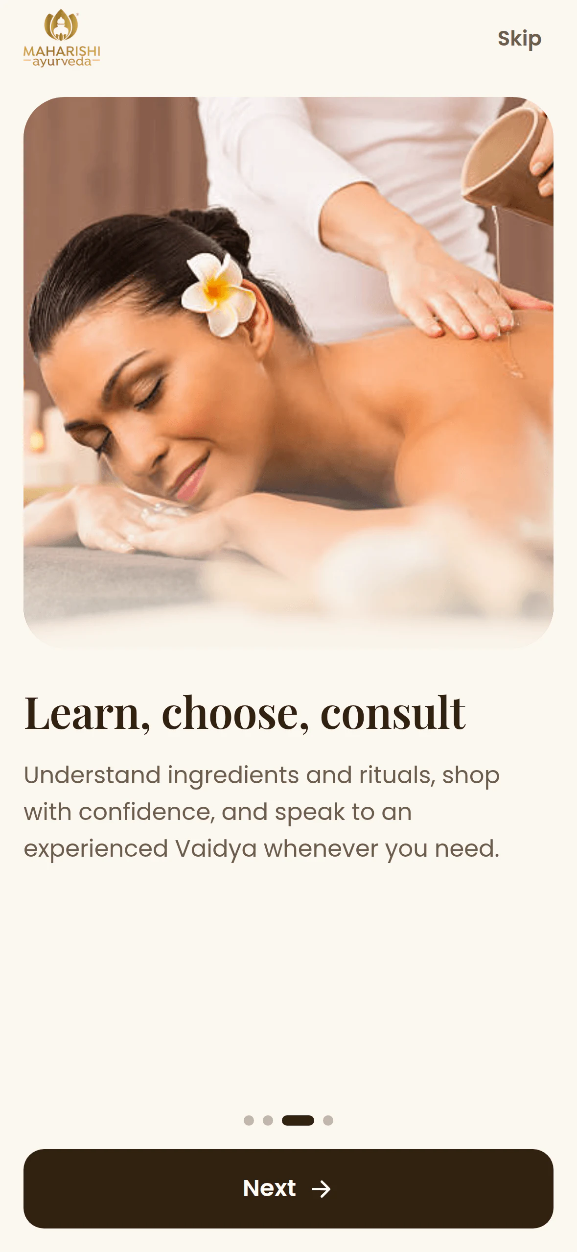 Maharishi Ayurveda: Onboarding. Learn, choose, consult.
