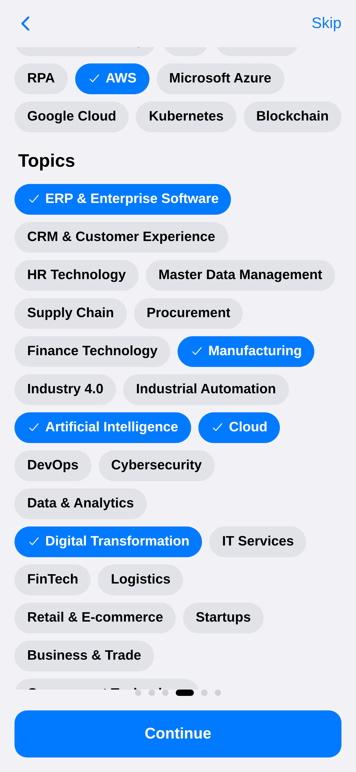 Event Intelligence India: Your interests. Pick technologies and topics to personalise results.