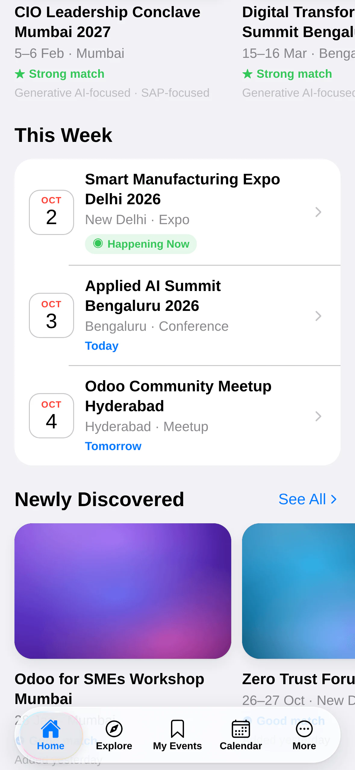 Event Intelligence India: For you. Personal picks, this week and newly discovered events.