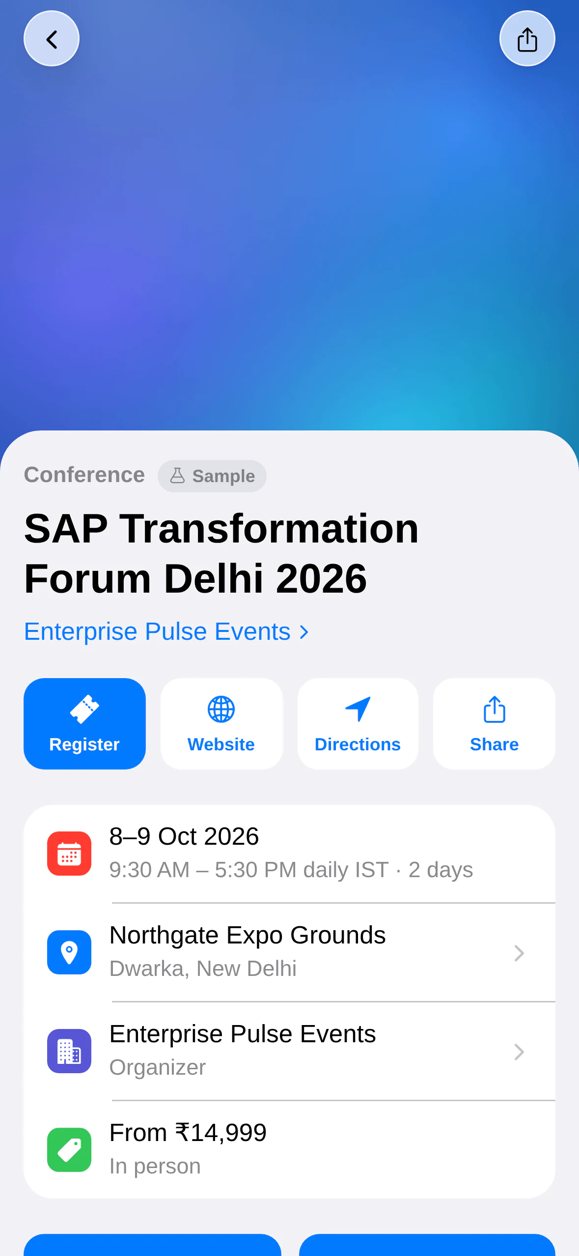 Event Intelligence India: Event detail. Register, website, directions and share up front.