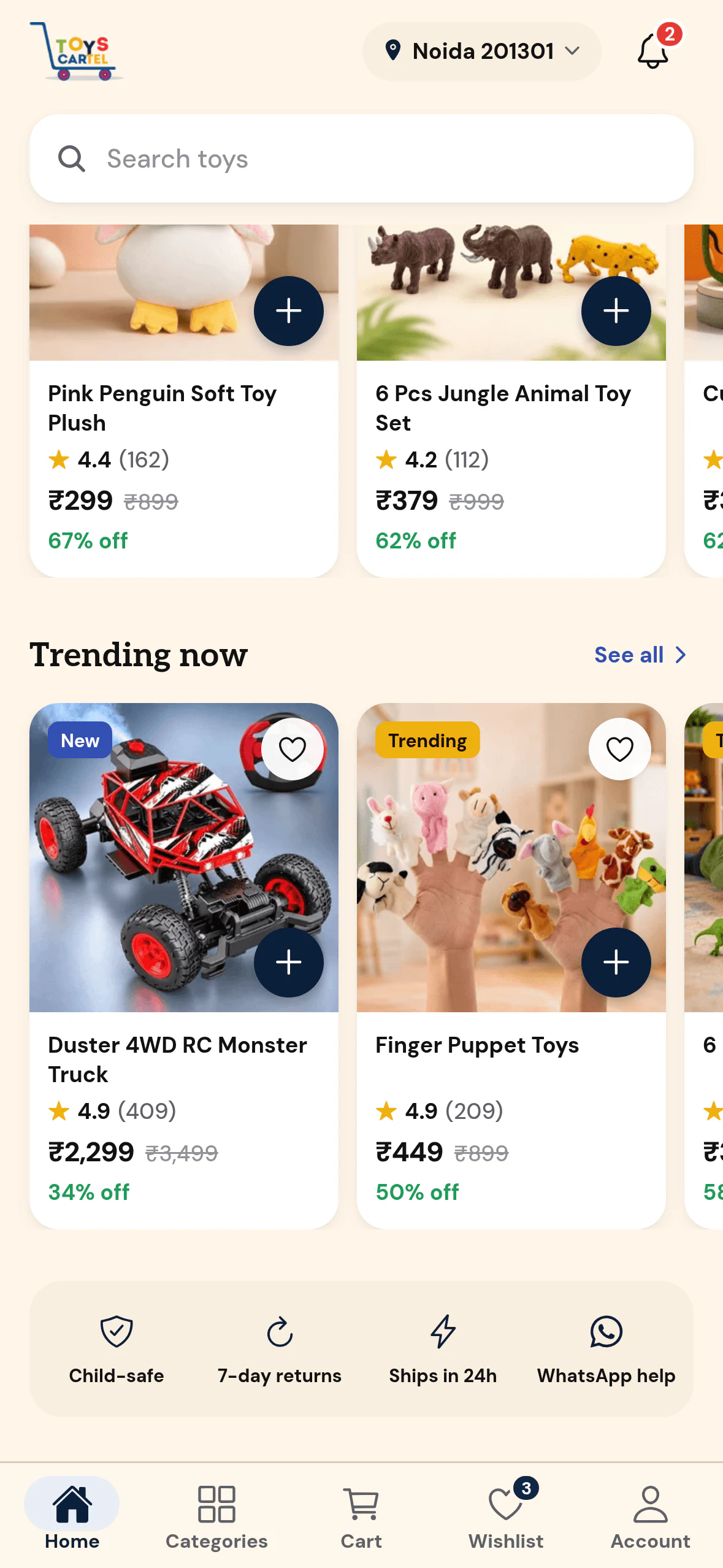 Toys Cartel: More to explore. Trending picks and trust badges.
